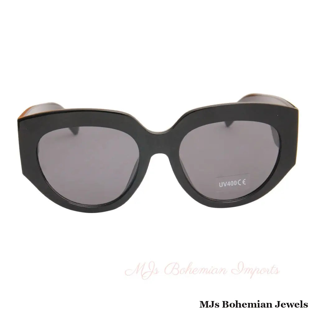 Celine Style Black Cat Eye Wide Arm Sunglasses
