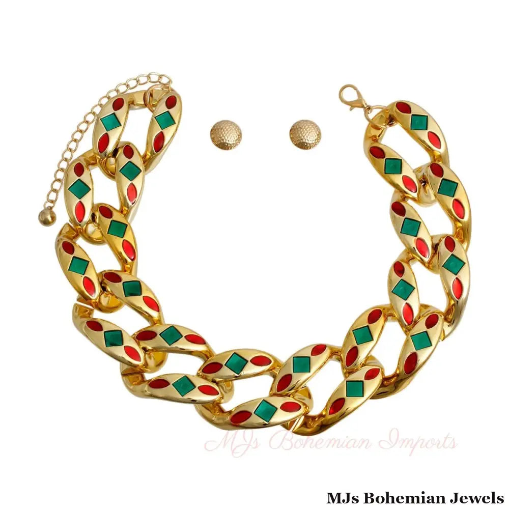 Chunky Red Green Detail Chain Set