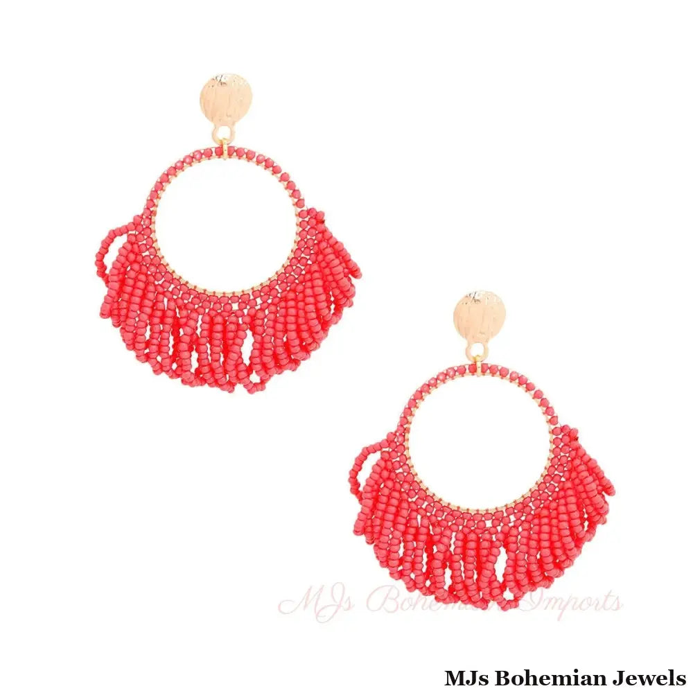 Coral Seed Bead Draped Earrings