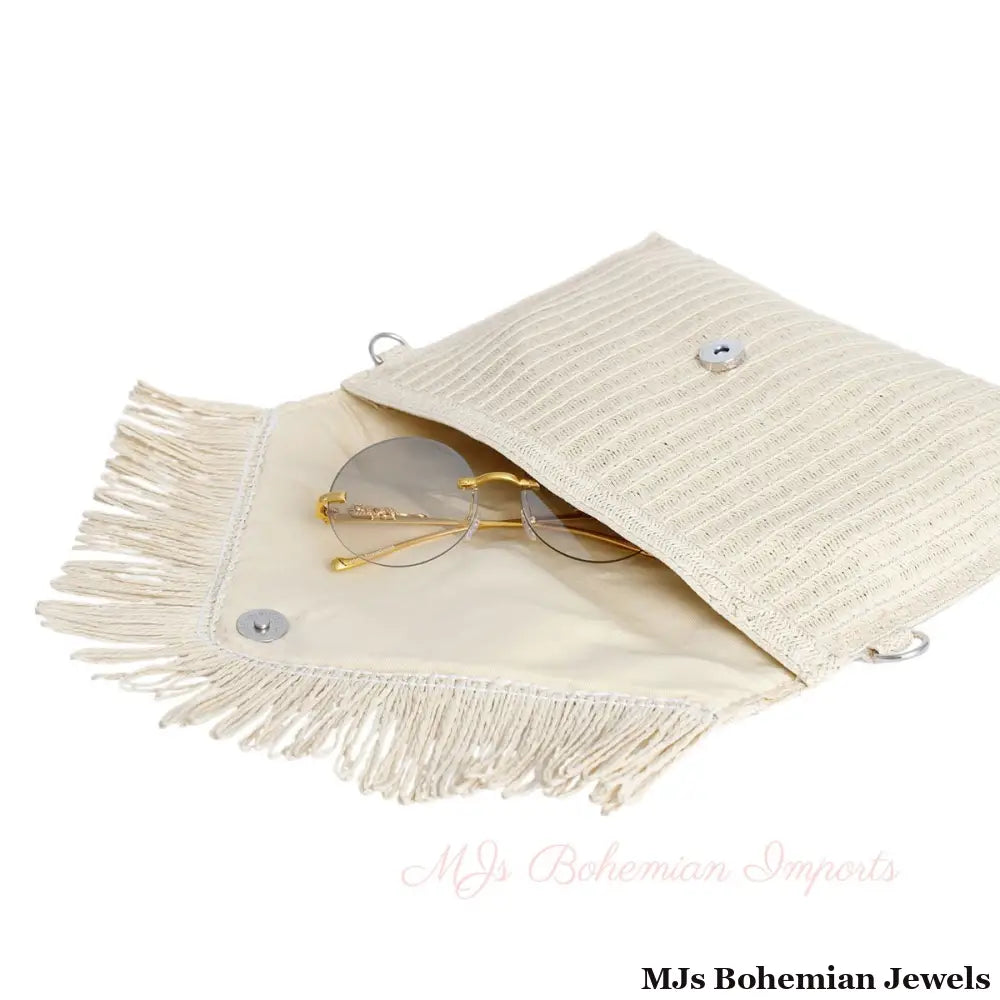 Cream Fringe Envelope Clutch