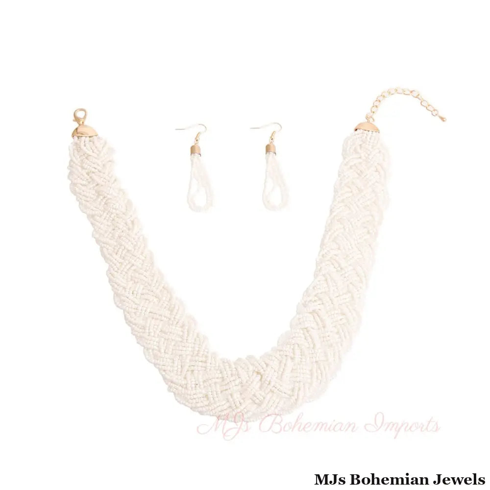 Cream Seed Bead Braided Collar Set