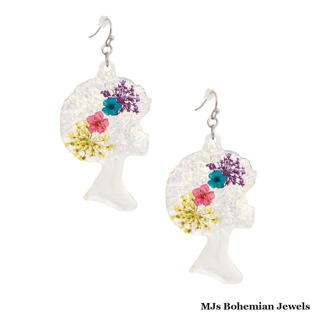 Dangle Clear Medium Afro Flower Earrings for Women