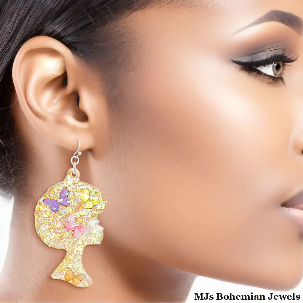 Dangle Clear Medium Afro Flower Earrings for Women