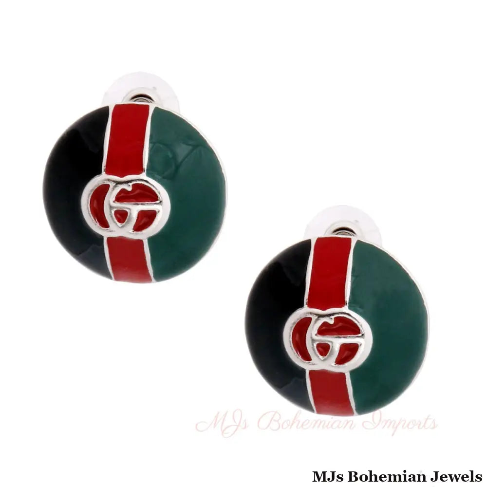 Dome Red and Green Desinger Silver Studs