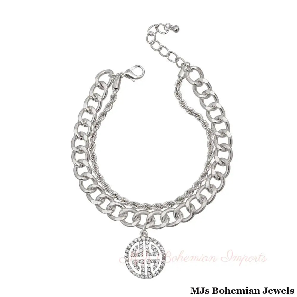 Double Layer Silver Greek Charm Bracelet