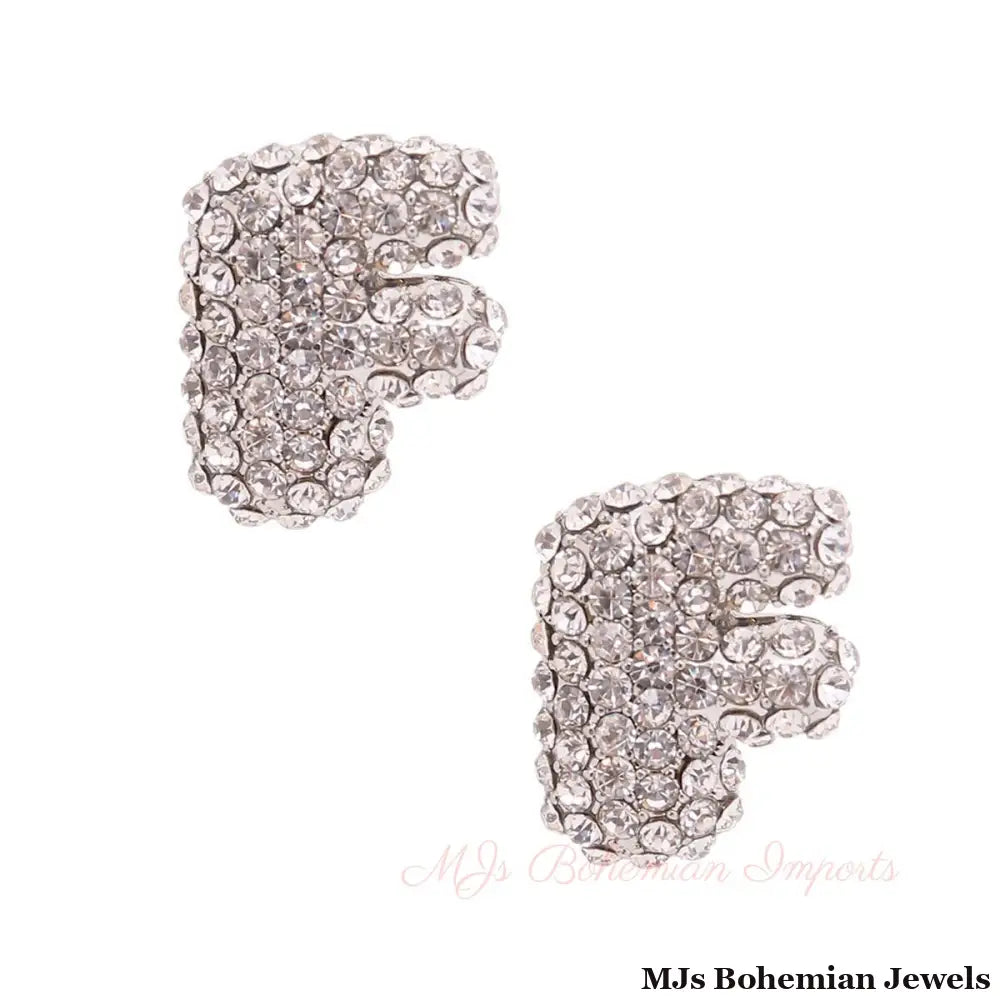 F Rhinestone Silver Studs