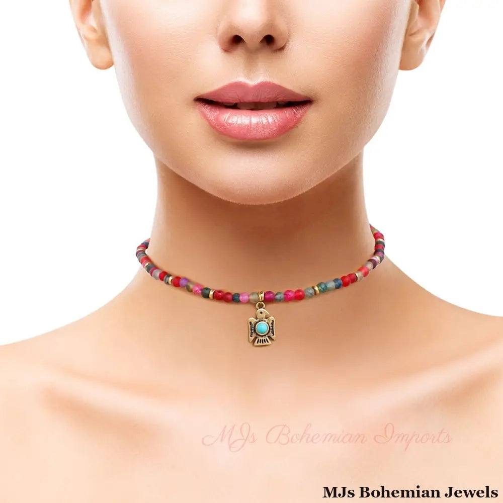 Fuchsia Natural Stone Tunderbird Bracelet