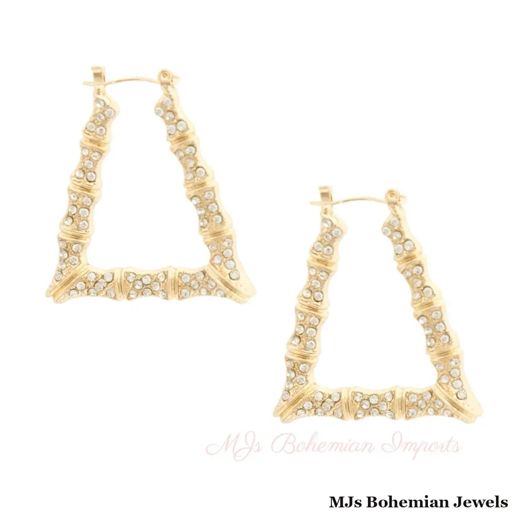 Gold Bling Trapezoid Bamboo Hoops