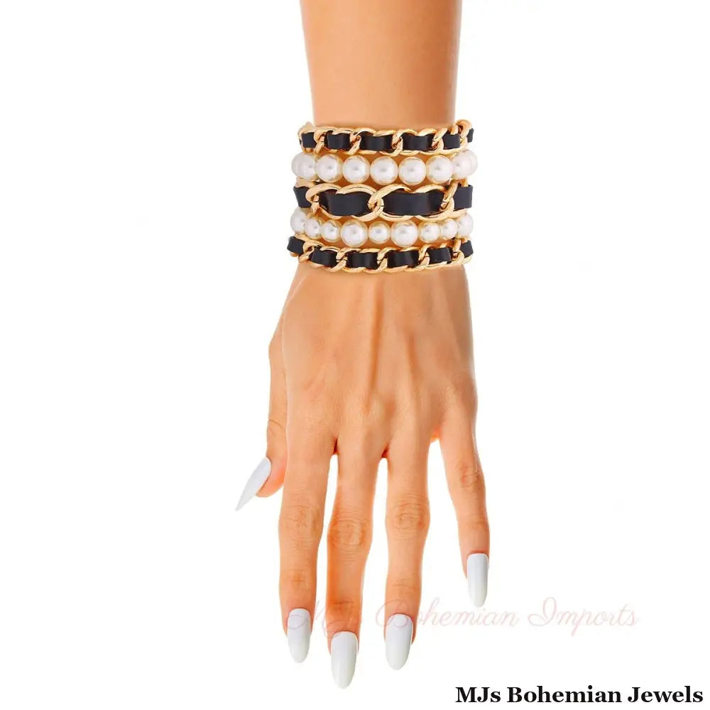 Gold Chain Pearl 5 Pcs Bracelets