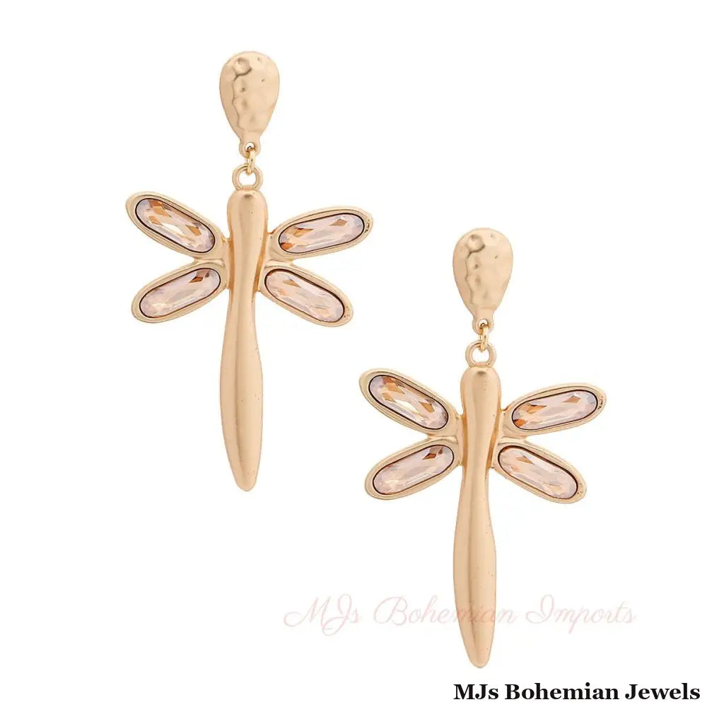Gold Crystal Dragonfly Earrings