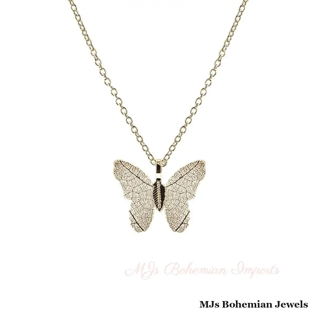 Gold Dipped Real Leaf Butterfly Necklace