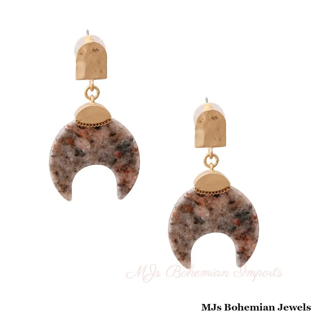 Gold Earrings with Gray Stone