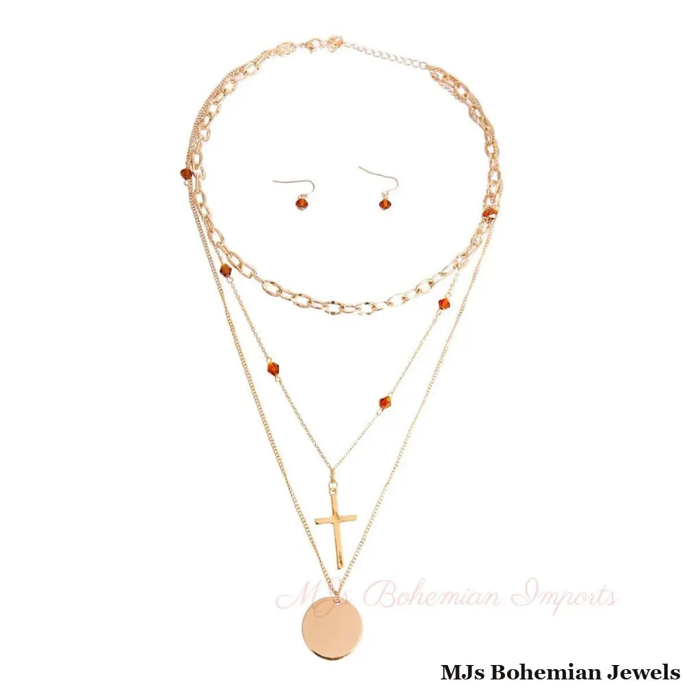 Gold Glass and Cross Charm Necklace