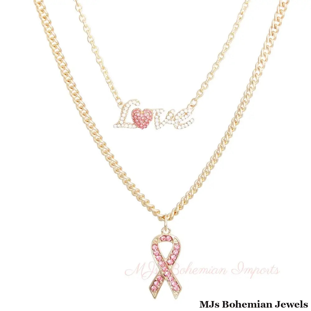 Gold Love Pink Ribbon Chain