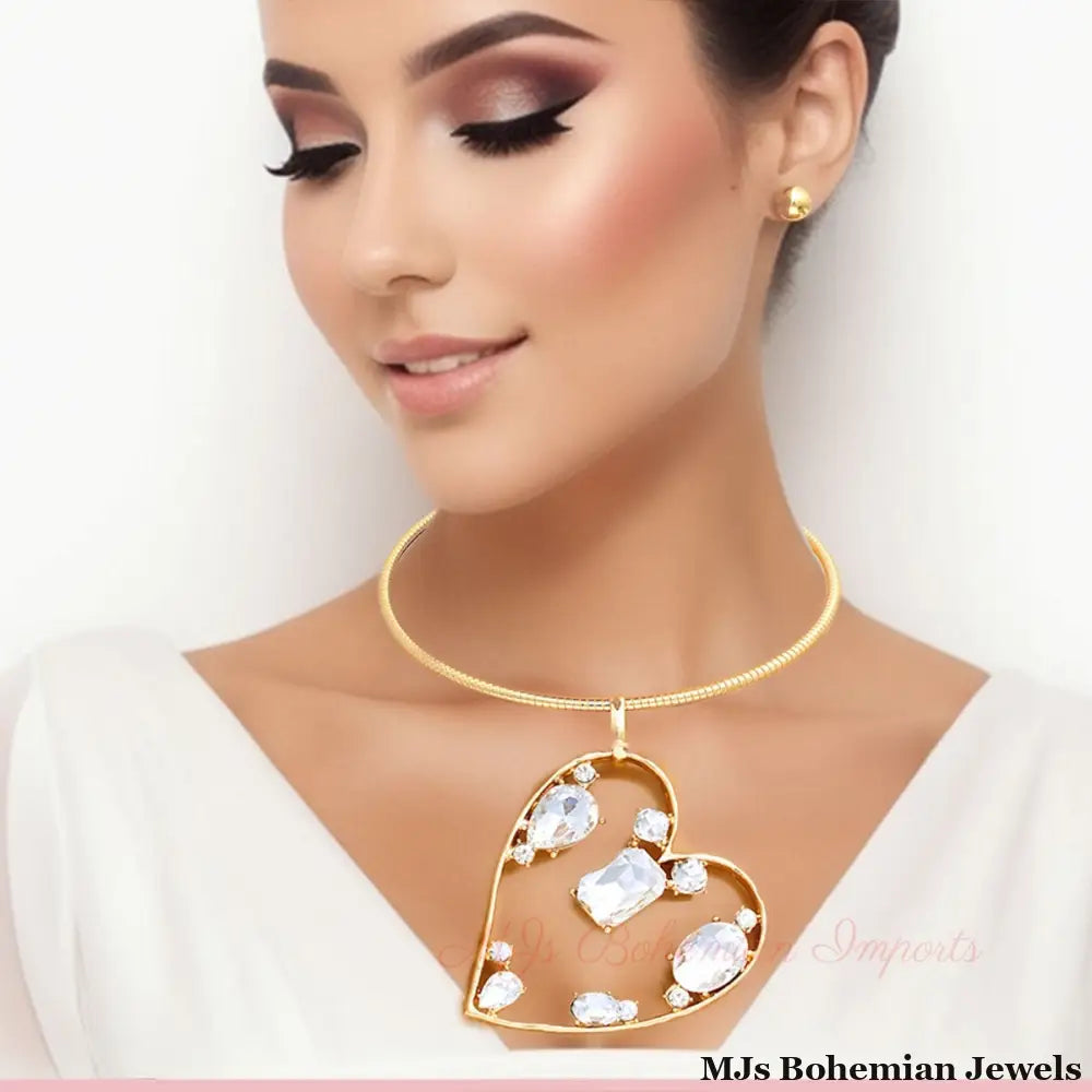 Gold Multi Style Stone Angled Heart Set