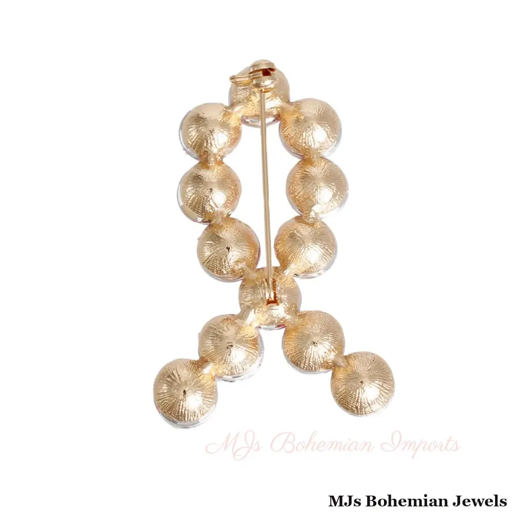 Gold Pink Crystal Ribbon Brooch