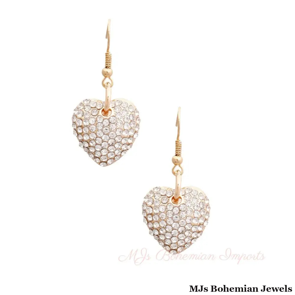 Gold Rhinestone Heart Fish Hooks