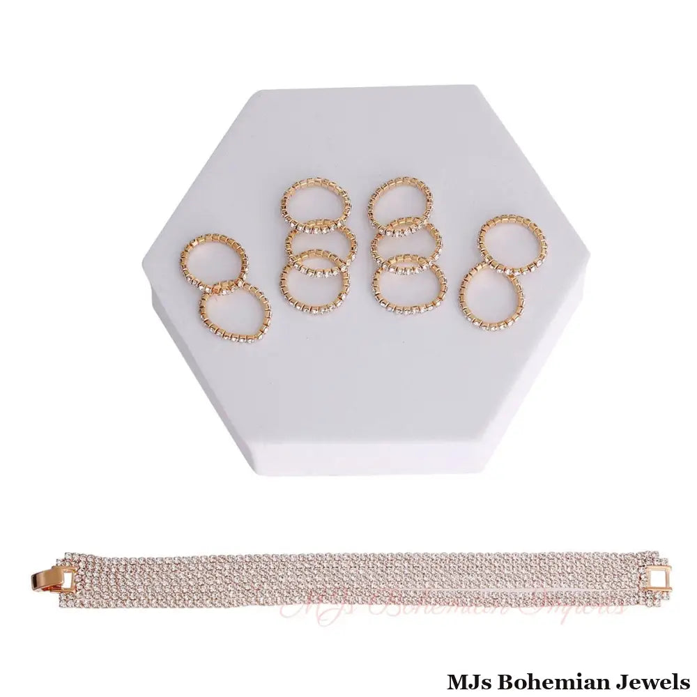 Gold Rhinestone Ring and Bracelet Set