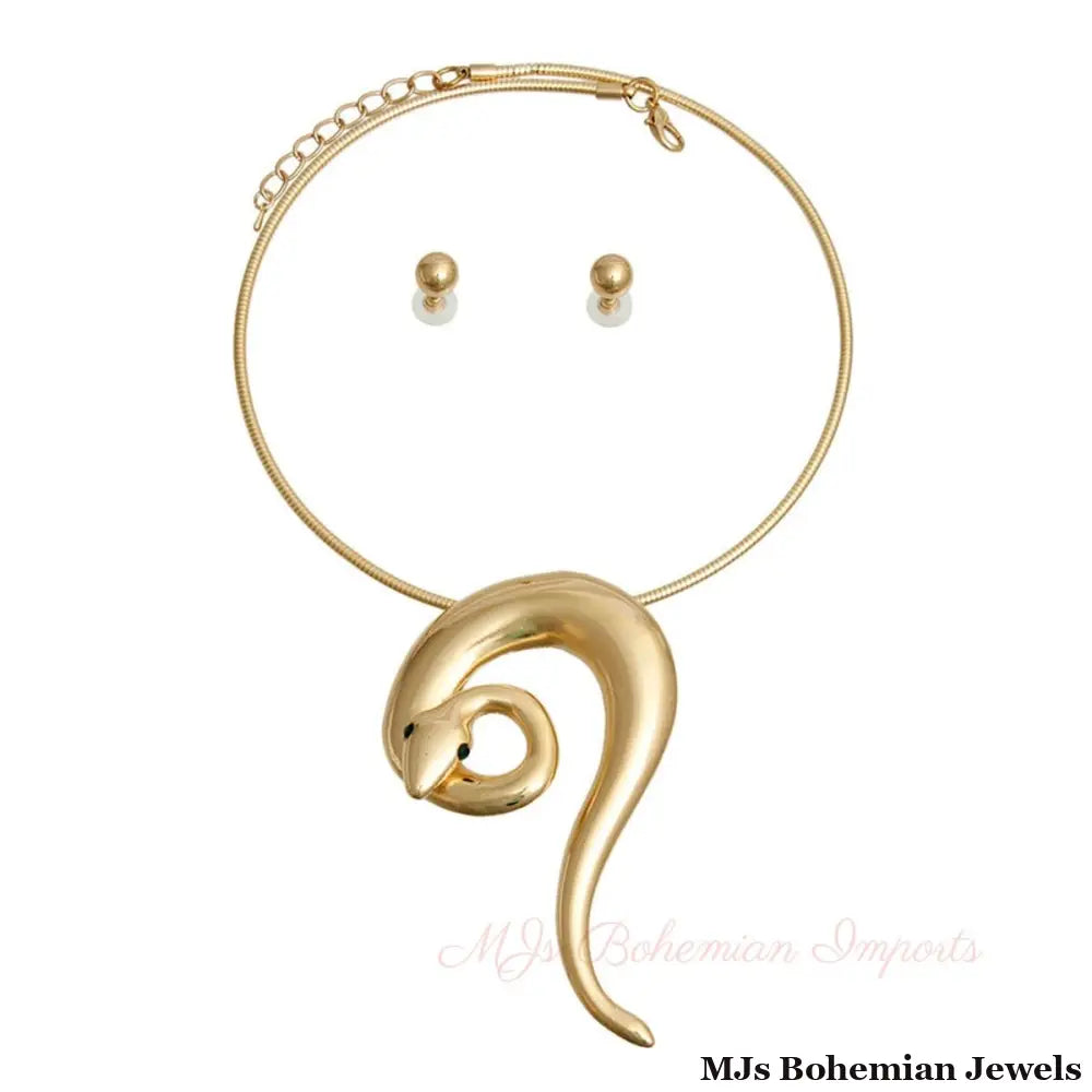 Gold Rigid Coiled Snake Necklace