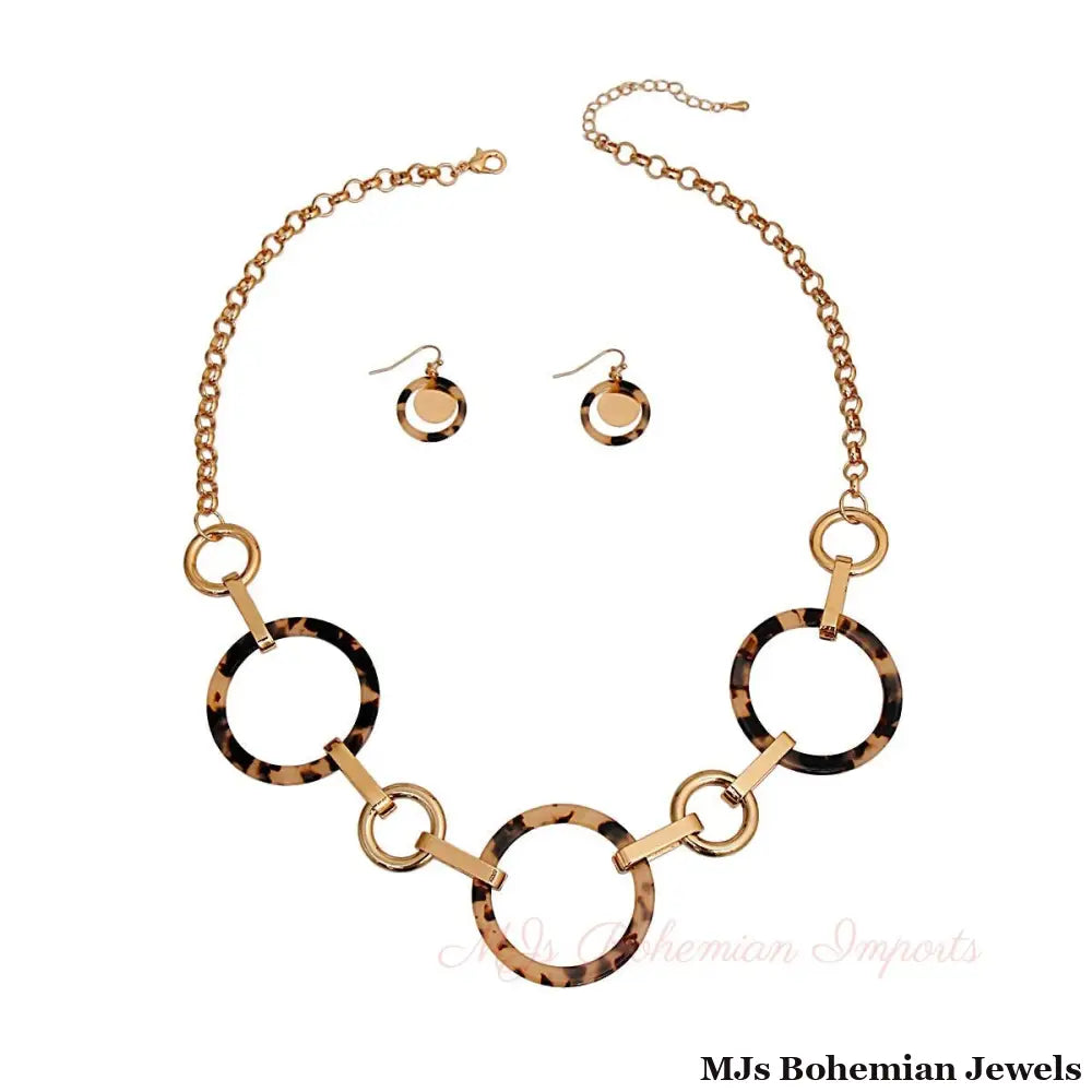 Gold Round Link Tortoiseshell Necklace Set