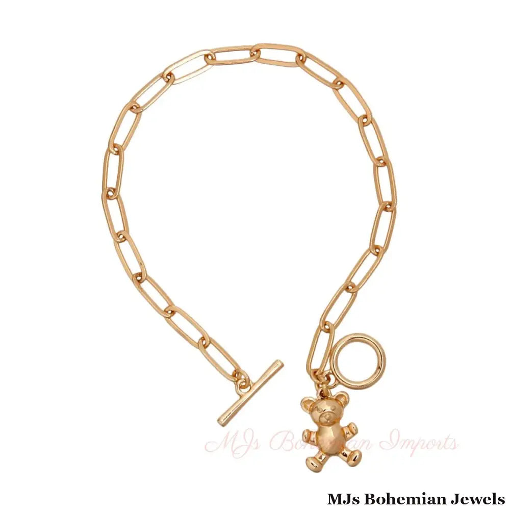 Gold Teddy Bear Toggle Bracelet