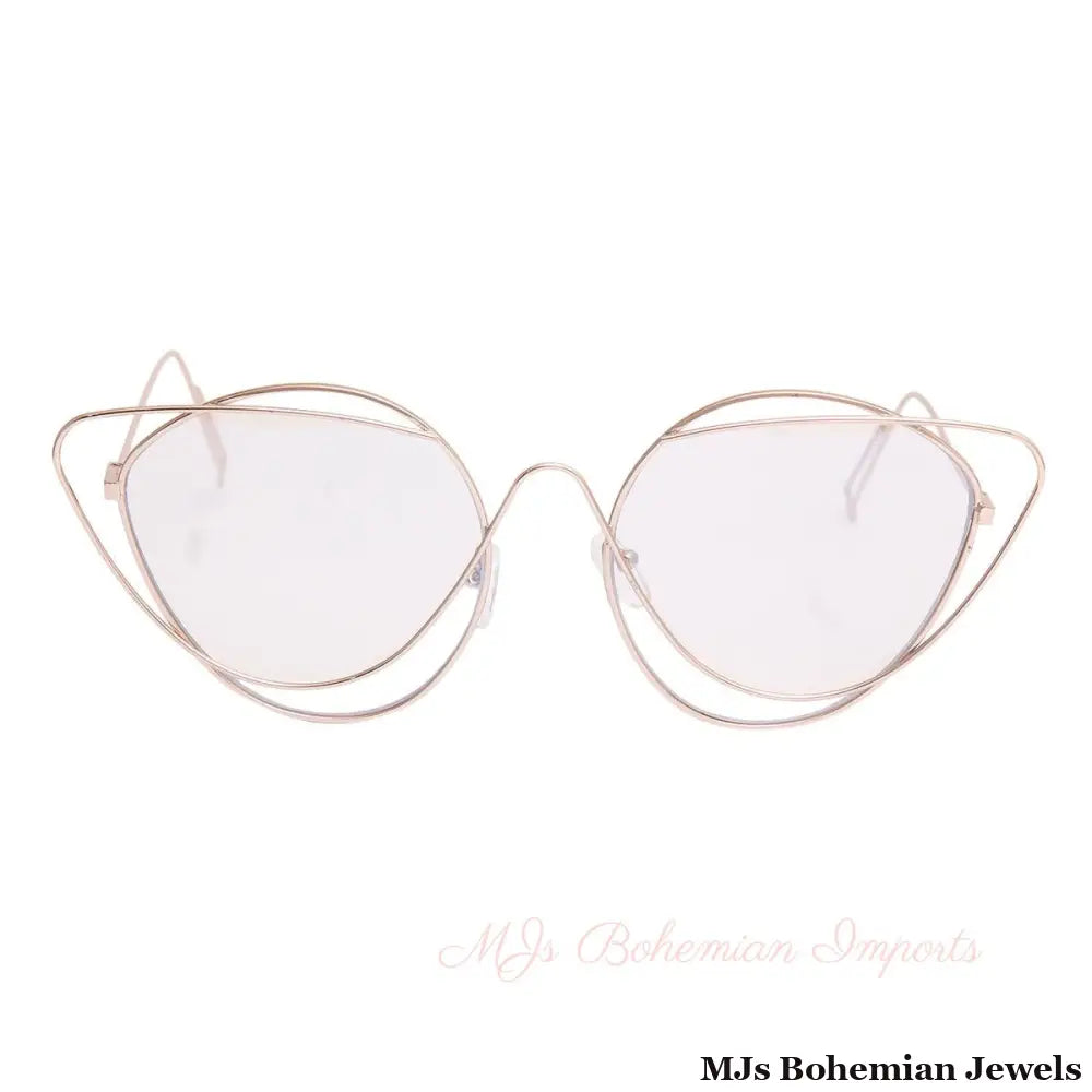 Gold Wire Cat Eye Clear Glasses
