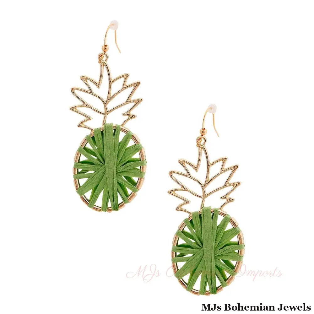 Green Raffia Pineapple Earrings