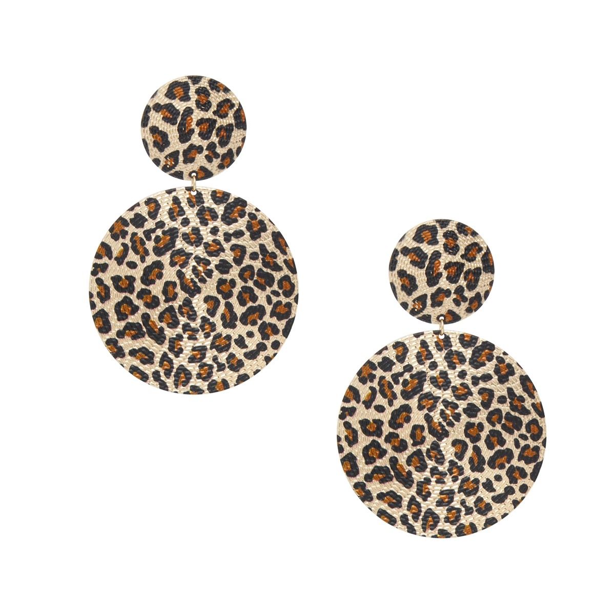 Drop Leopard Pattern Gold Disc Tribal Earrings