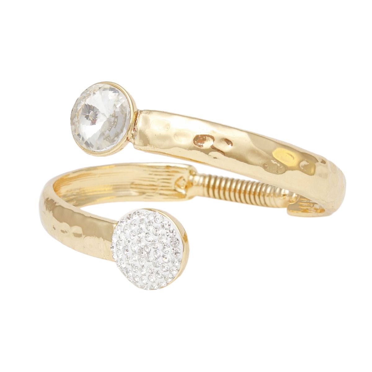 Cuff Hammered Gold Round Crystal Wrap Bracelet