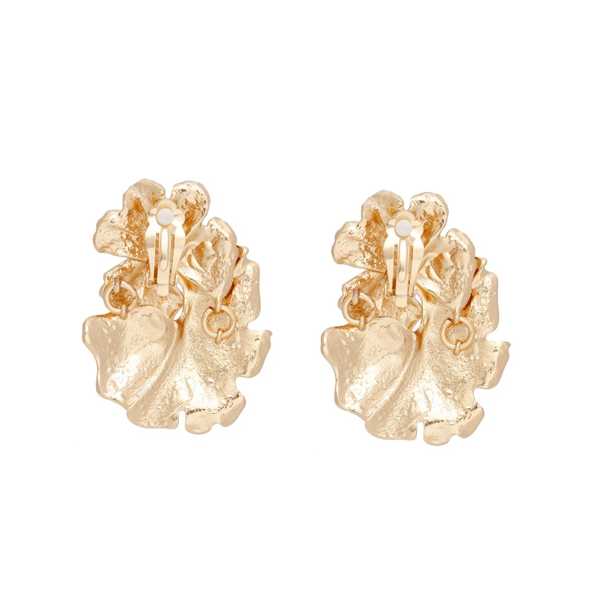 Clip On Gold Metal Linked Flowers Earrings Women