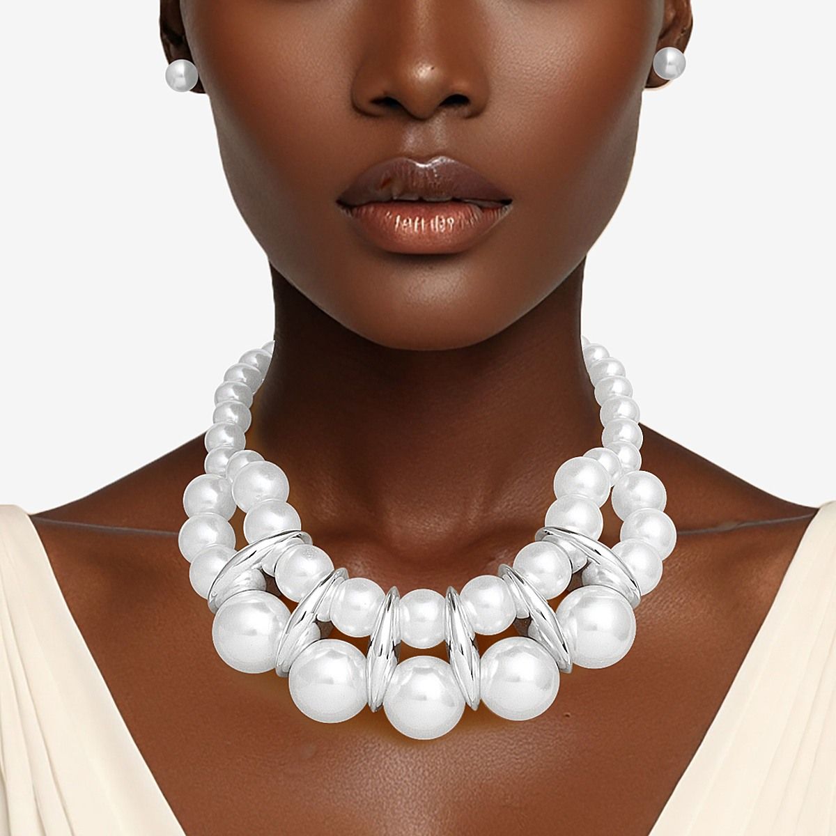 Collar White Pearl Vintage Graduated Stack Choker