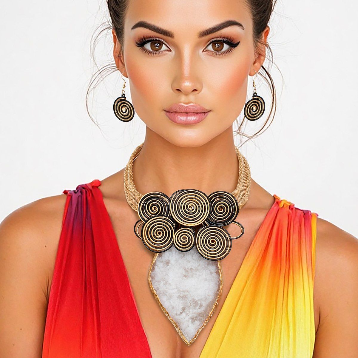 Pendant White Resin Leaf Gold Wire Tribal Necklace