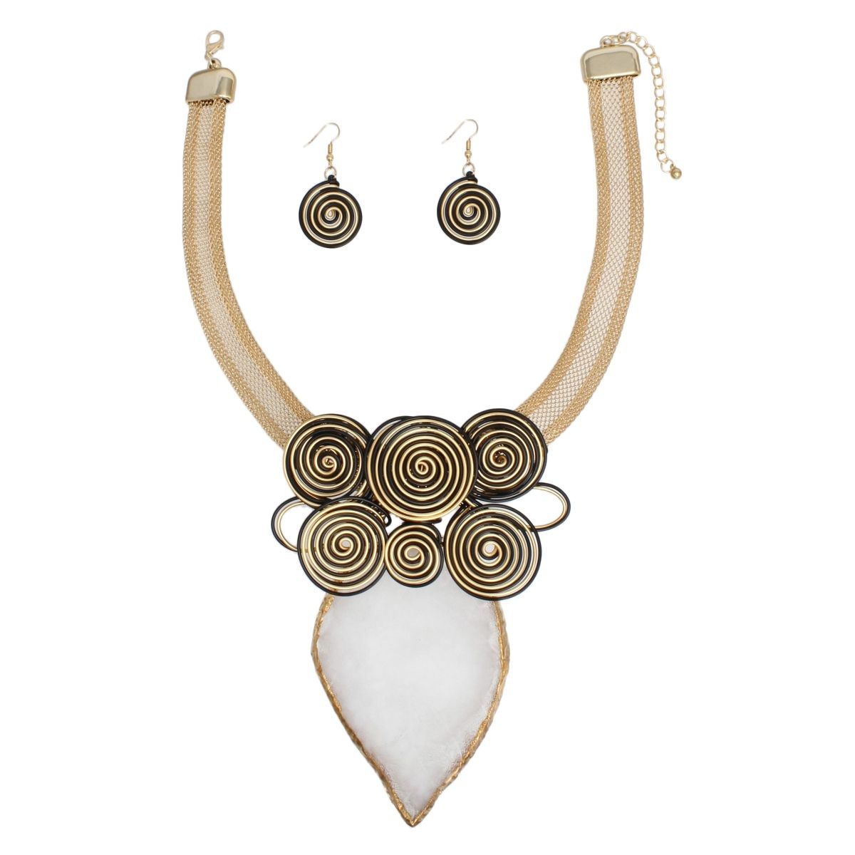 Pendant White Resin Leaf Gold Wire Tribal Necklace