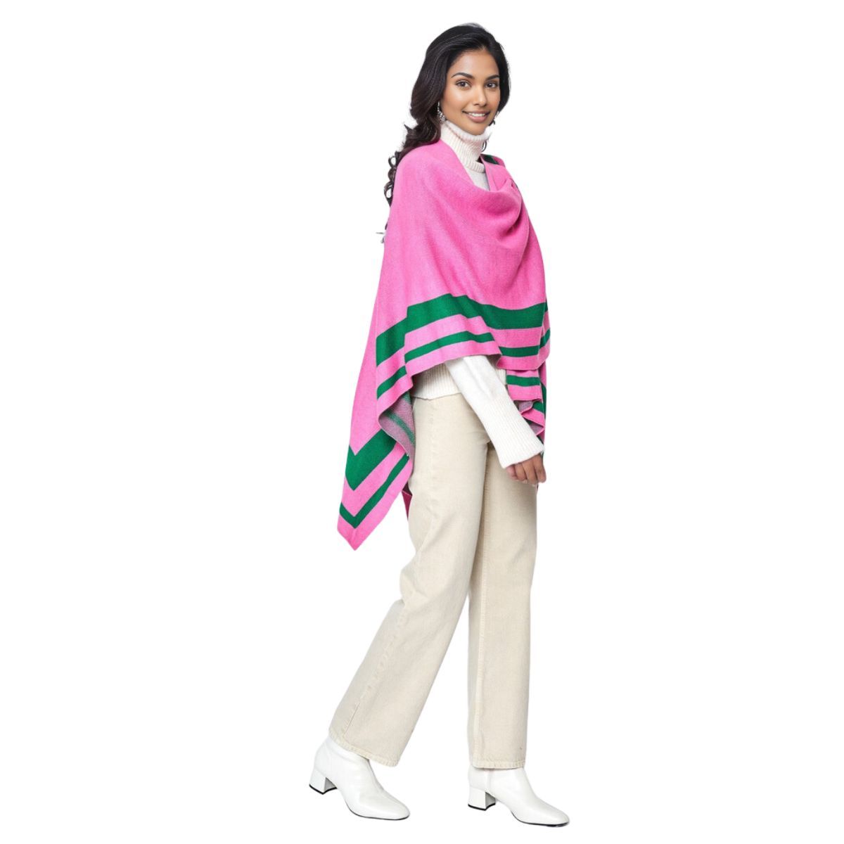 AKA Pink Green Shoulder Ruana