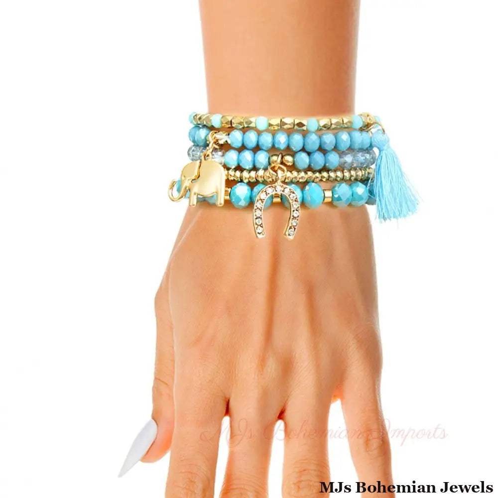 Light Blue Elephant Horseshoe Bracelets