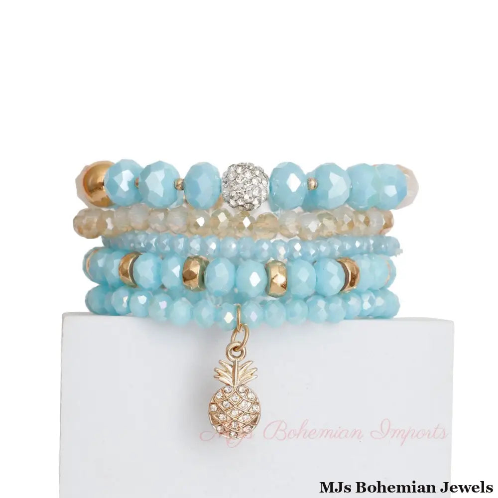 Light Blue Pineapple Charm Bracelets