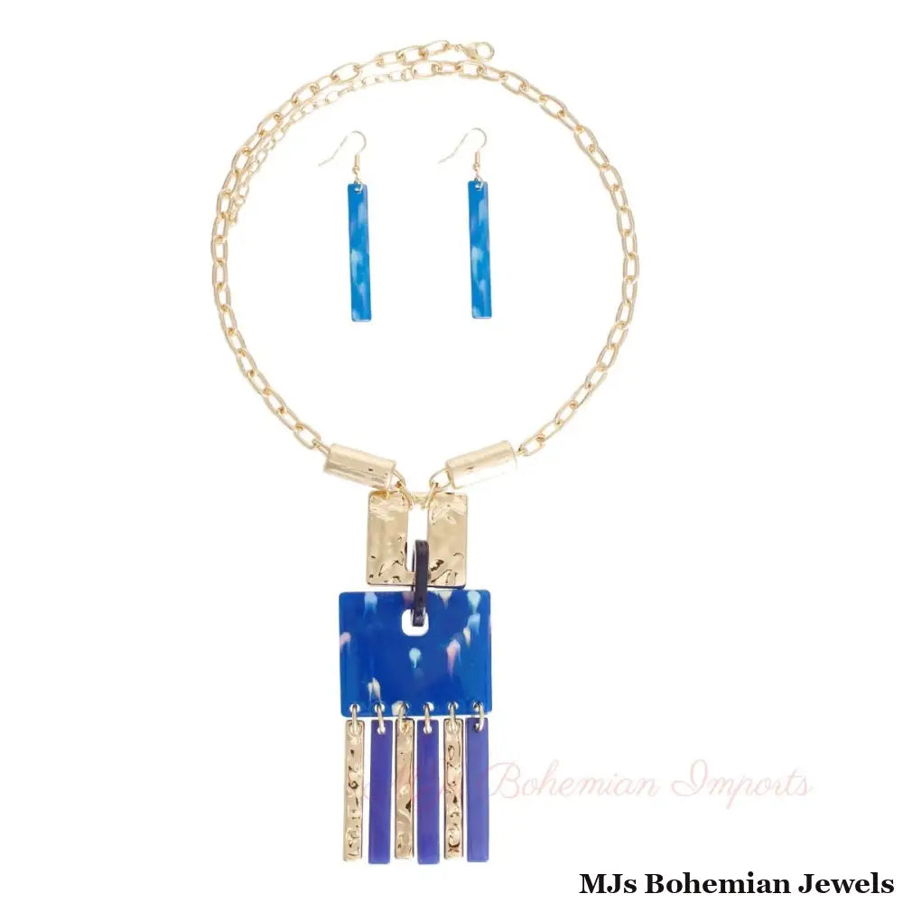 Marbled Blue Geometric Pendant Set