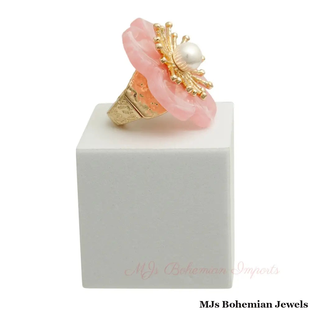 Marbled Pink Flower Gold Ring