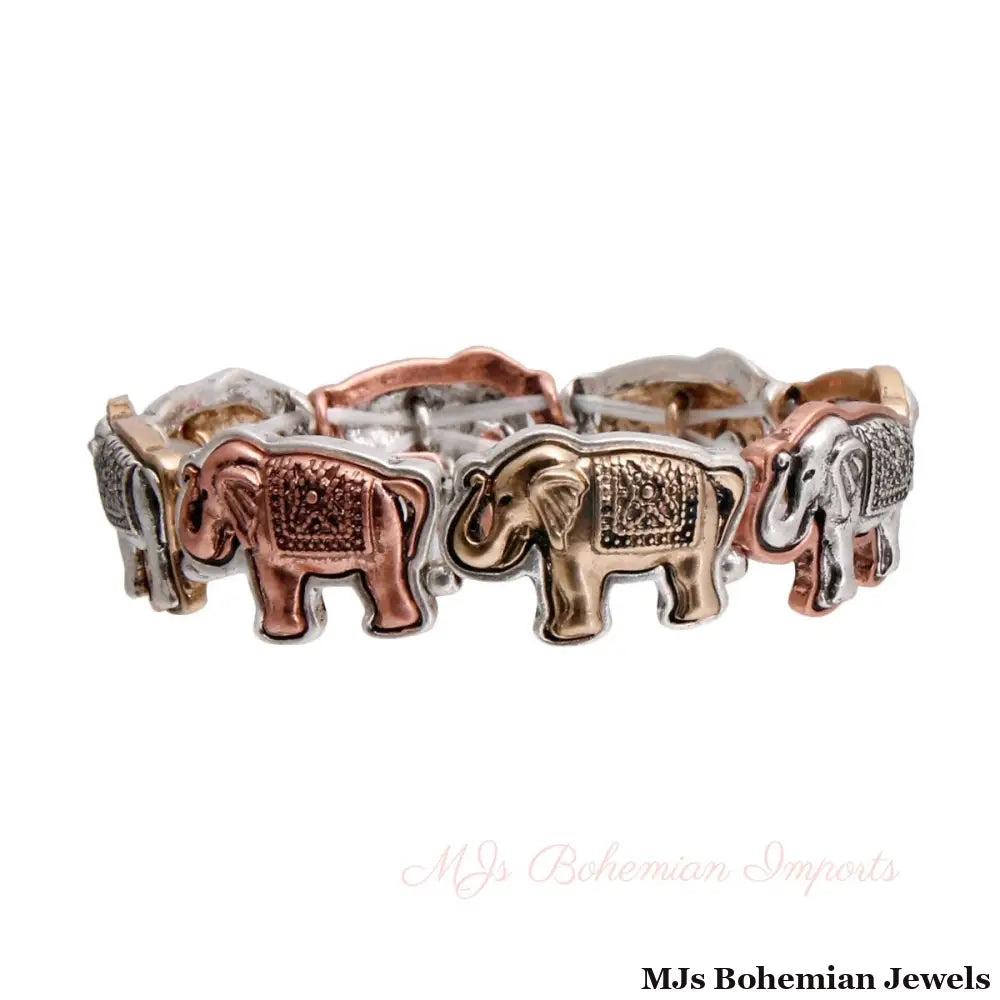 Mixed Metal Engraved Elephant Bracelet