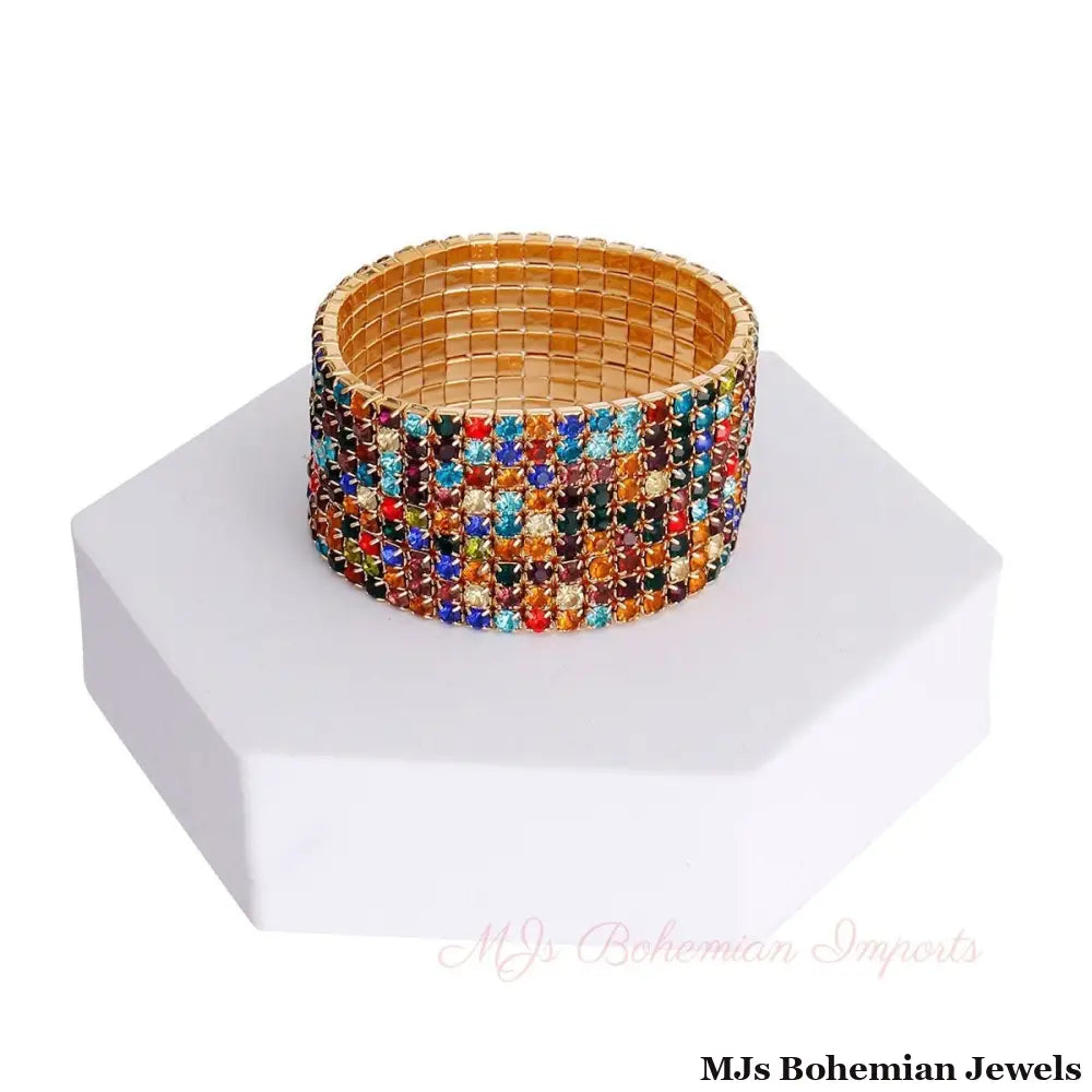Multi Color 9 Row Rhinestone Bracelet