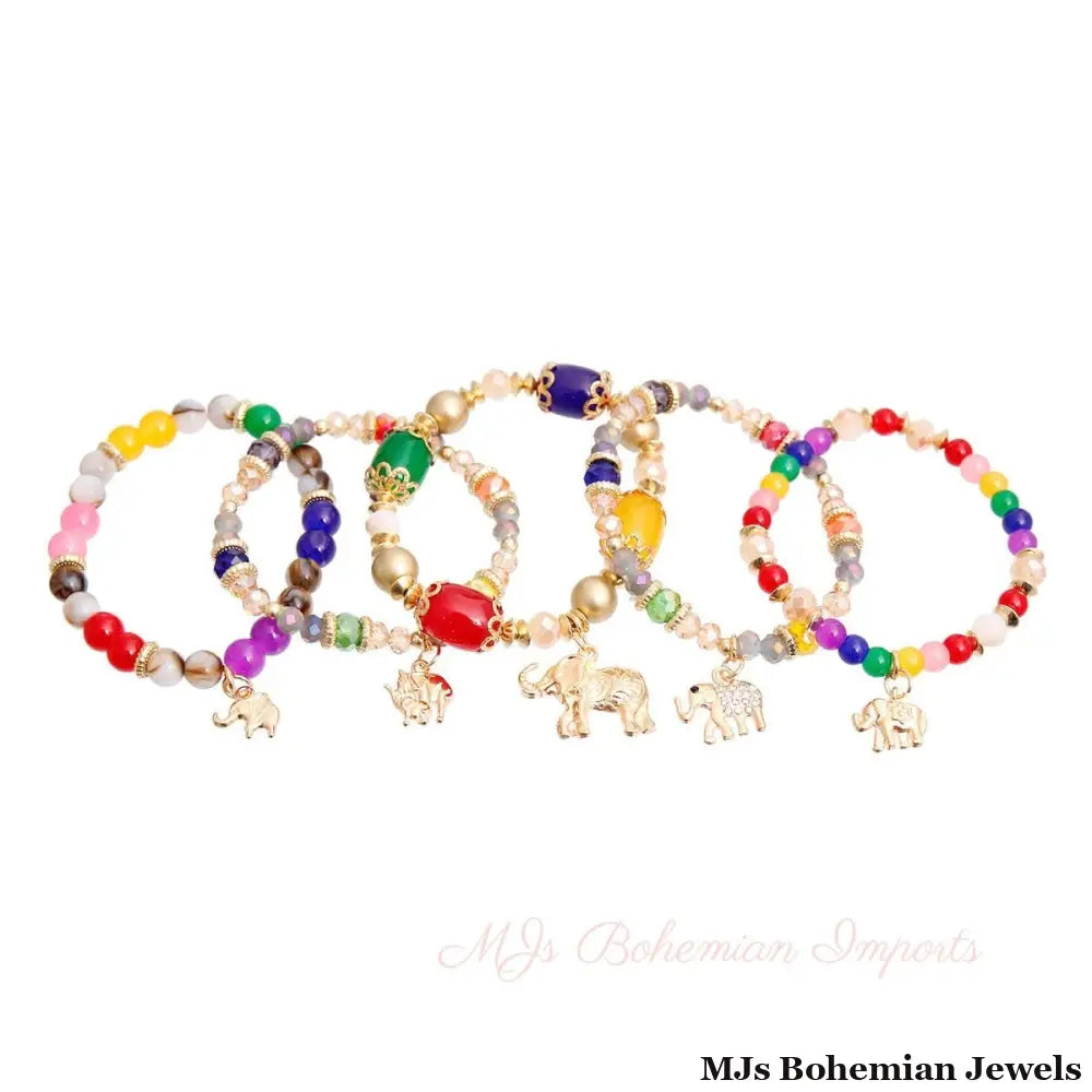 Multi Color Bead Elephant Bracelets