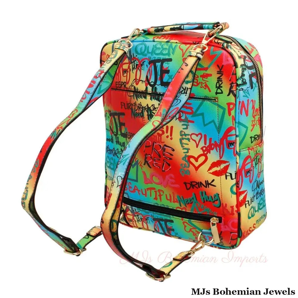 Multi Color Graffiti Trolley Sleeve Backpack