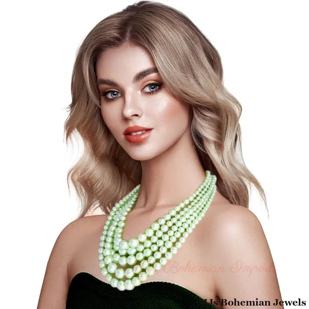 Multi Strand Lime Pearl Necklace Set
