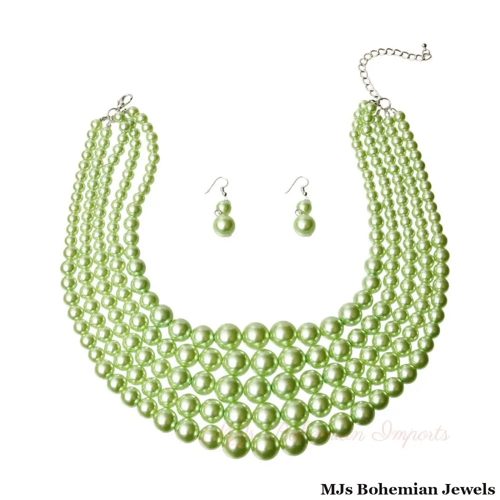 Multi Strand Lime Pearl Necklace Set