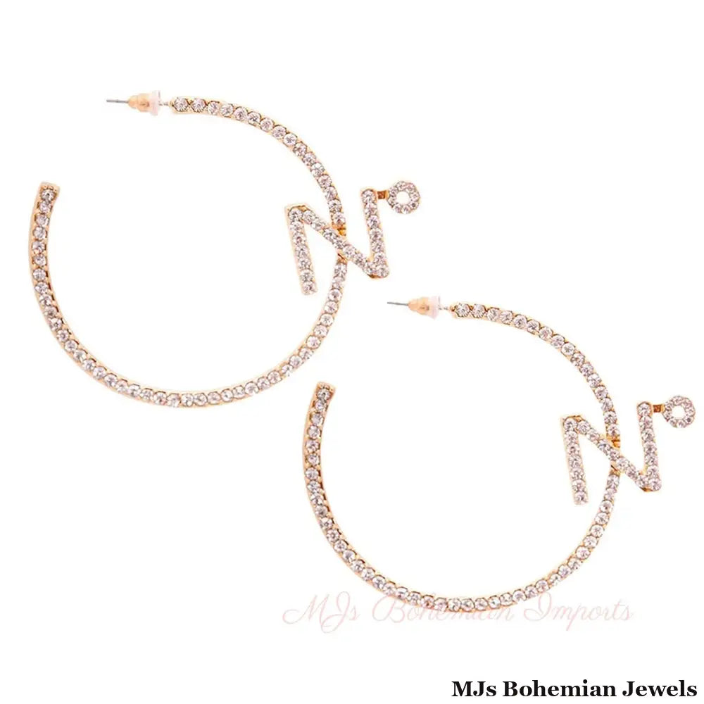 N Gold Rhinestone Hoops