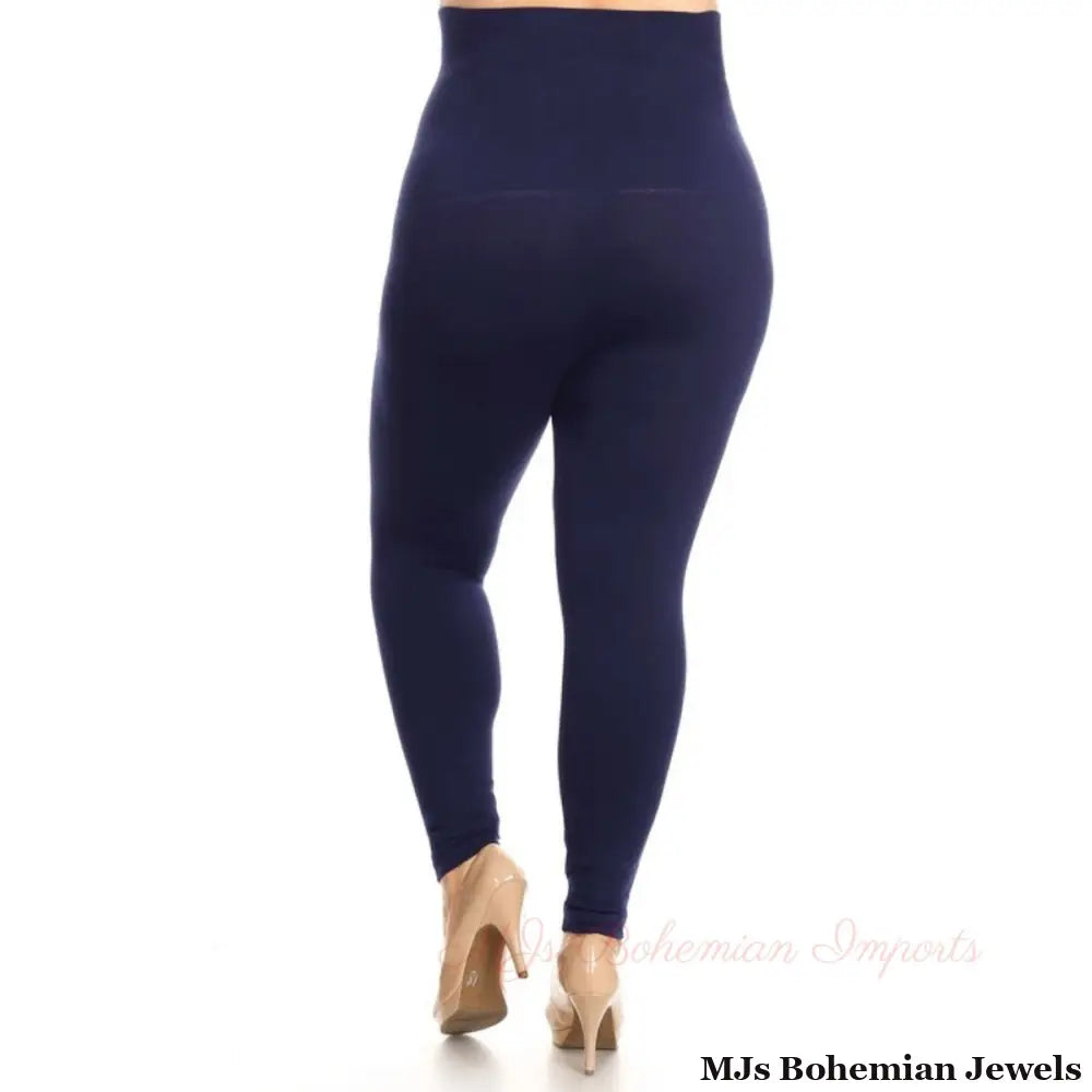 Navy Plus Size High Waist Leggings- 33-39 inch