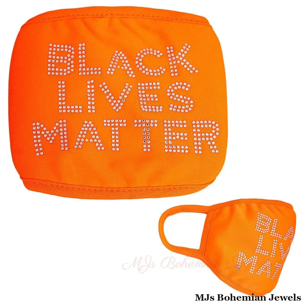 Neon Orange Rhinestone BLACK LIVES MATTER Mask