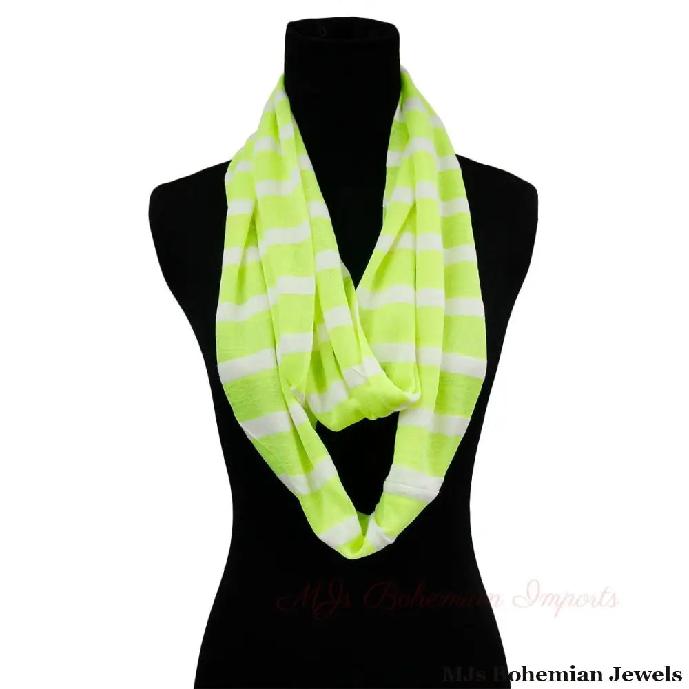 Neon Yellow Striped Infinity Scarf
