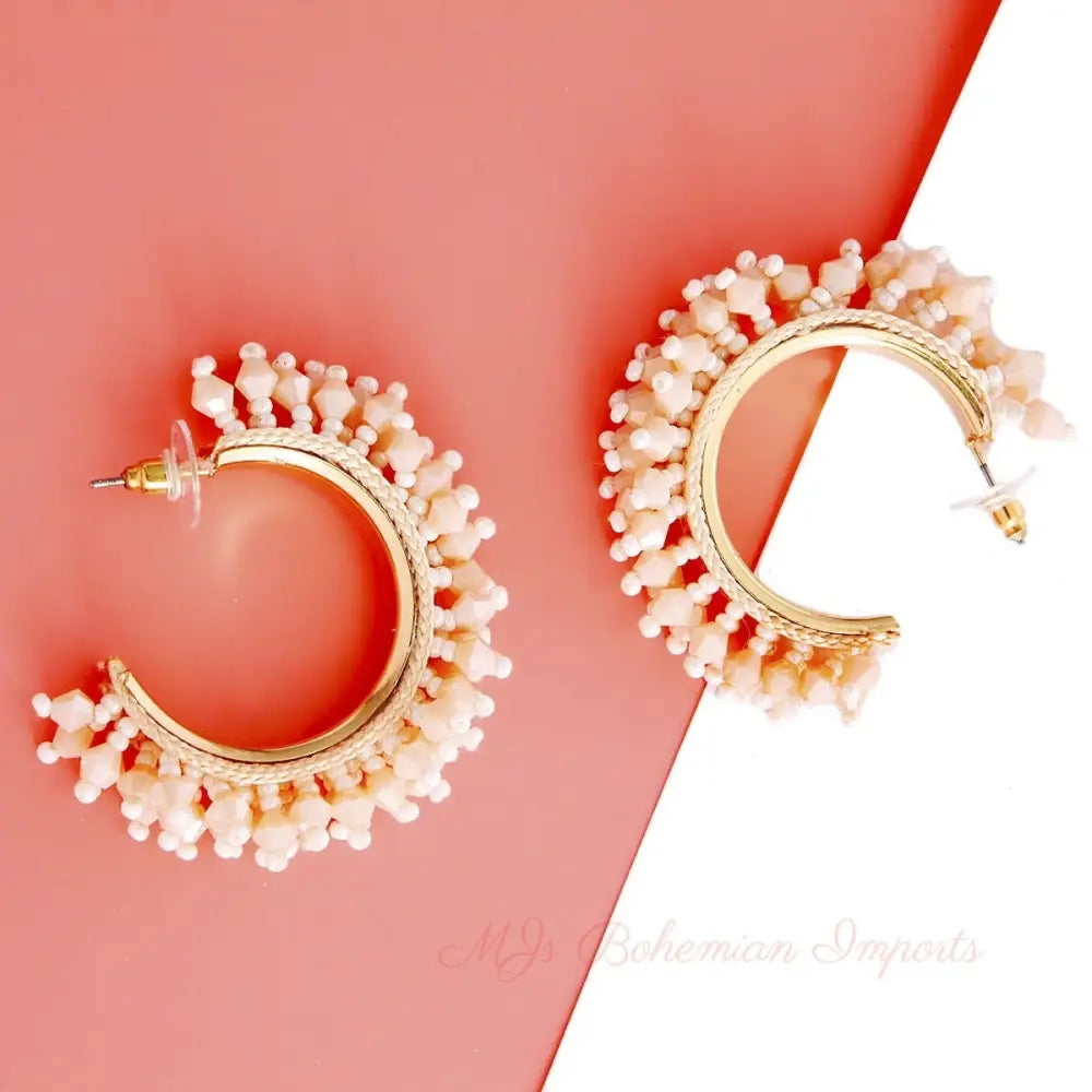 Neutral Seed Bead Covered Hoops