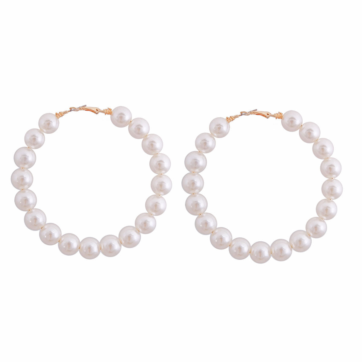 Cream Pearl Wire Hoop Earrings